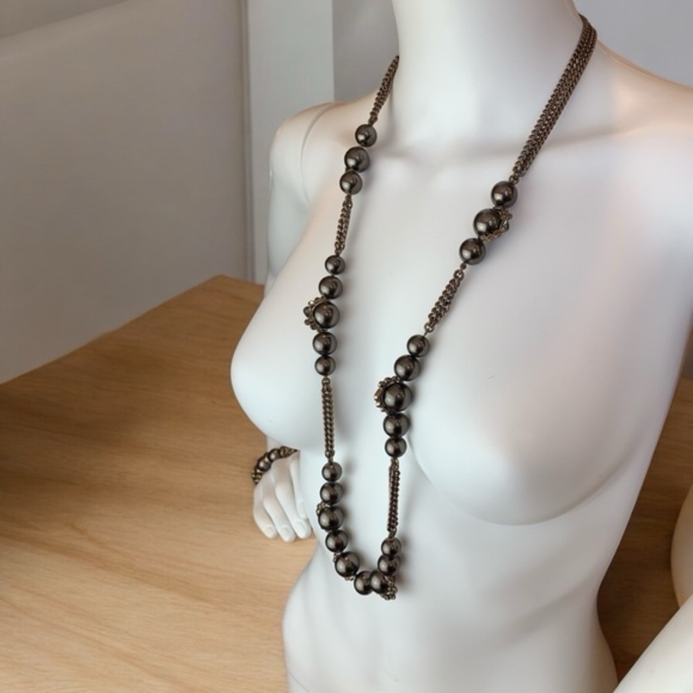 Givenchy Bronze Faux Pearl and Decorative Swarovski Crystals Bohemian Necklace